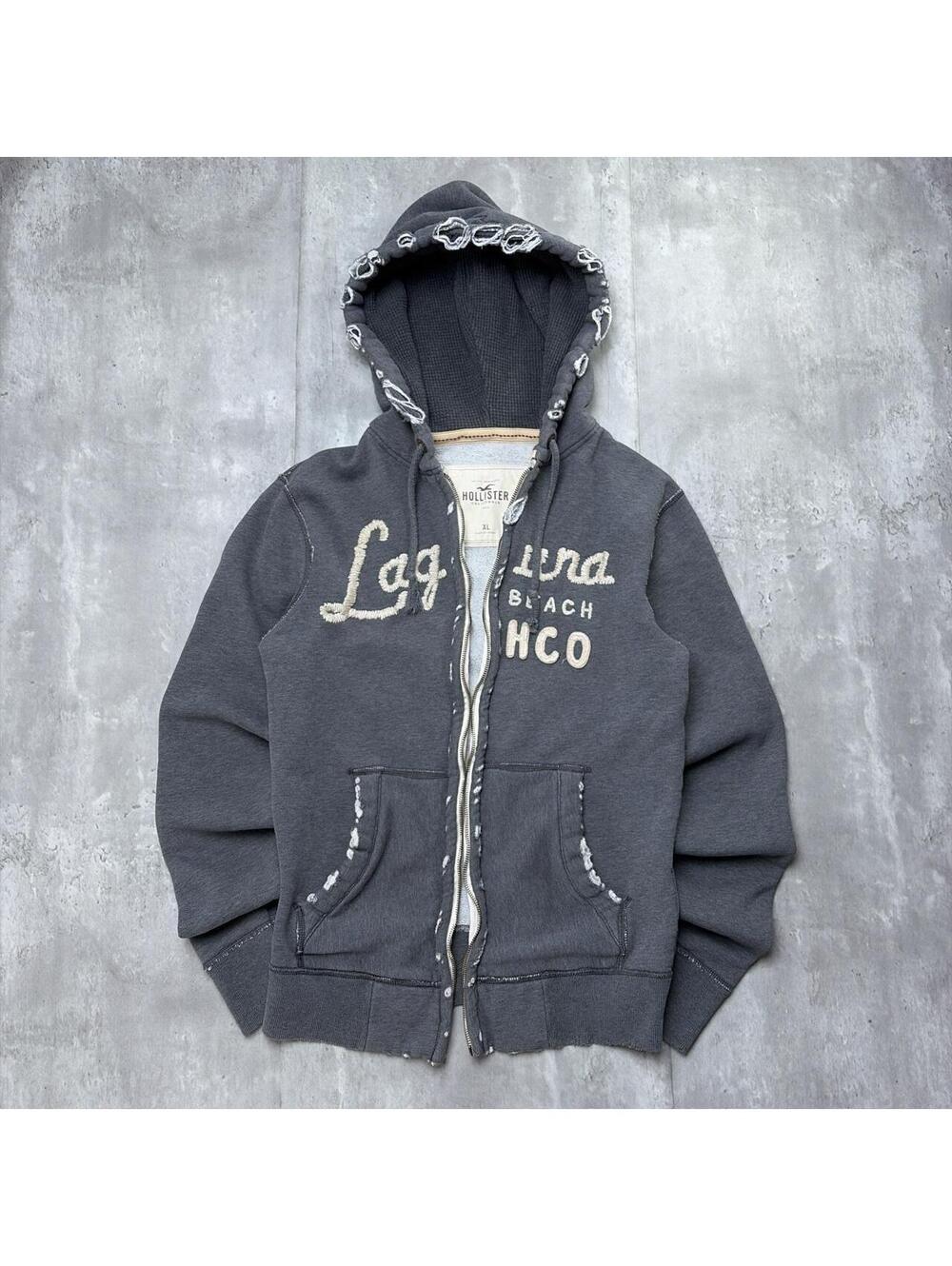 Y2K Hollister Surf Laguna Distressed Thermal Zip Up Hoodie